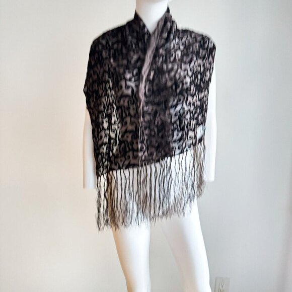 Vintage Deadstock Sisley Brown Burnout Silk Blend Scarf - Picture 2 of 4